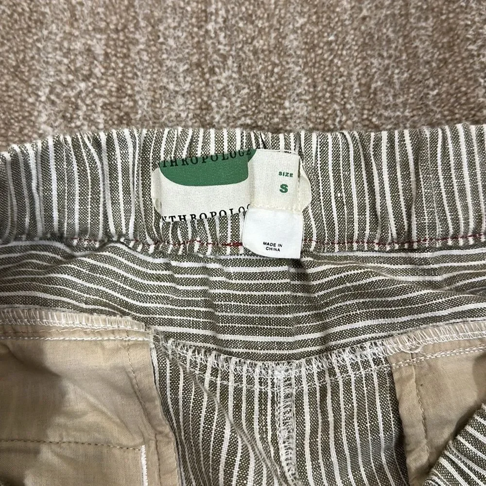 Anthropologie Summer Linen Striped Loose Comfort Elastic Waist Pants Women Small